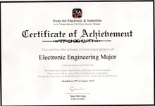 Best Electronic Engineering Major Project award certificate